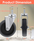 4 Inch Stem Caster Wheels Set Of 4 Heavy Duty TPR Replacement Casters for Utility Carts showing side view, dimensions, and socket.