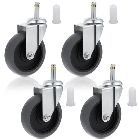 4 Inch Stem Caster Wheels Set Of 4 Heavy Duty Swivel Casters TPR Replacement For Utility Carts Mop Buckets And Shop Accessories 175 Lb Per Caster 700 Lb Total Load Easy Installation With Grip Ring Stem And Insert Sleeve