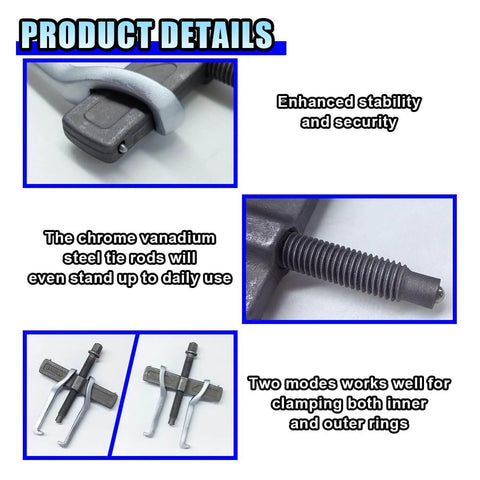 4 Inch Two Jaw Bearing Puller with adjustable jaws and non-slip grip for external and internal pulling, chrome vanadium steel construction.