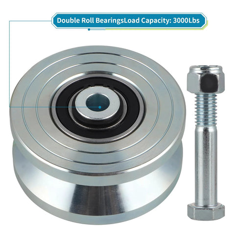 4 Inch V-Groove Gate Wheel With Welded Bracket Box And Double Bearings, Rolling Gate Caster For Inverted V-Track shown with bolt
