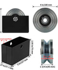 4 Inch V-Groove Gate Wheel With Welded Bracket Box And Double Bearings, Rolling Gate Caster For Inverted V-Track, product dimensions