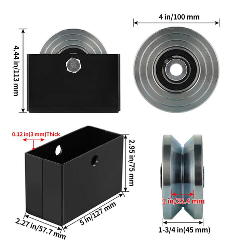4 Inch V-Groove Gate Wheel With Welded Bracket Box And Double Bearings, Rolling Gate Caster For Inverted V-Track, product dimensions