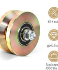 Two Pack Four Inch Solid Slide V Groove Wheels With Heavy Duty Sliding Gate Casters For Industrial Rails And Machinery One And Three Quarter Inch Width Gate Wheels With Screws And Double Bearings Corrosion Resistant Load Capacity Up To 1000 Lbs