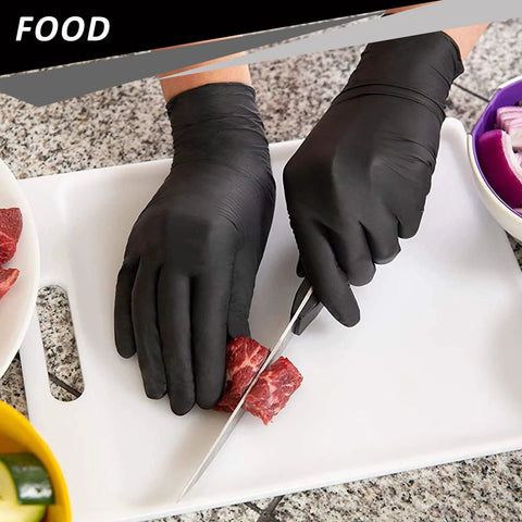 Person wearing 4 Mil Nitrile Gloves 100 Count Latex Free Powder Free Food Safe For Cooking preparing food