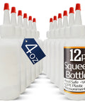 12 Pack 4 Oz Squeeze Bottles With Red Tip Caps For Ketchup BBQ Sauces Syrup Condiments Oil Pancake Decorating Dressings Travel Camping Lab Arts And Crafts Leakproof Pouring With Secure Yorker Cap And Gasket For Mess Free Use
