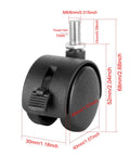 4 Pack 1.5" Swivel Stem Caster Wheels - Replacement Furniture Casters with Locking Brake, Metric M8 Threaded Stem