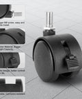 4 Pack 1.5" Swivel Stem Caster Wheels - Replacement Furniture Casters with Locking Brake, Metric M8 Threaded Stem, for Table, Drawer, Plant Shelf, Metal Rack, Laundry Basket