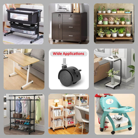 4 Pack 1.5" Swivel Stem Caster Wheels - Replacement Furniture Casters with Locking Brake, Metric M8 Threaded Stem, for Table, Drawer, Plant Shelf, Metal Rack, Laundry Basket