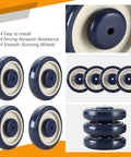 4 Pack 5 Inch Shopping Cart Replacement Wheels Kit With Axles And Bolts, Polyurethane Stepped And Full Tread Face, Double Ball Bearing