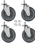 4 Pack 5 Inch Swivel Cart Casters With 7 Sixteenth Inch Metal Nuts Heavy Duty TPR Thermoplastic Rubber Wheels Support Up To 225 Lb Per Caster