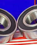 4-Pack 6205-2RS Ball Bearings Rubber Sealed 6205RS on display, chrome steel with rubber seal, deep groove design