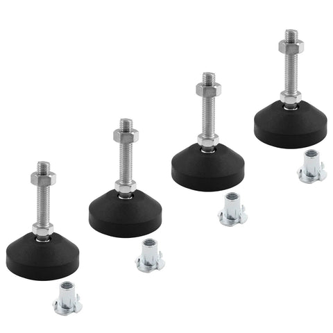 4 Pack Adjustable M10 Leveling Feet With T Nuts For Furniture And Machinery No Slip Swivel Threaded Rubber Feet With Nylon Bottom D50 M10 80mm