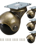 2 Inch Vintage Caster Wheels 4 Pack Antique Brass Swivel Ball Casters Heavy Duty Furniture Wheels with screws visible