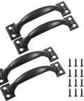 4 Pack 4 Inch Metal Door Handles Rustic Bow Pulls With Vintage Arched Design In Matte Black Iron Construction With Screws