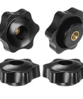 4 Pack Star Knobs With M6 Female Threads 38mm Head Through Hole Plastic Clamping Hand Knobs With Brass Insert Black Finish