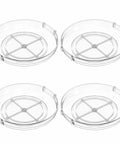 4 Pack 9.5 Inch Clear Acrylic Lazy Susan Turntable Organizer With Pillars For Cabinet Refrigerator Pantry And Vanity Makeup Bathroom Countertop DIY Two Tier Or Single Layer Spin Storage For Kitchen And Vanity, set of four turntables.