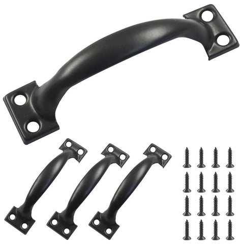 4 Pack 4 Inch Metal Door Handles Rustic Bow Pulls With Vintage Arched Design In Matte Black Iron Construction For Cabinets Drawers