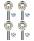 4 Pack POSB8 Rod End Bearings with 1/2 Inch Bore and 1/2-20 Left Hand Thread, steel joints with jam nuts for heavy machinery.