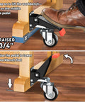 4-Pack Retractable Workbench Casters Kit - Heavy Duty 660 lbs Bench Caster Wheels installation instructions with raised and lowered views.