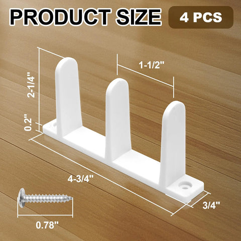 4 Pack White Closet Door Floor Guide With Screws For 1-3/8 Inch Thick Doors Universal Fit Durable Plastic dimensions shown