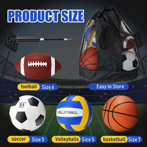 4 Pcs Sport Balls Set Official Size Athletic Balls Include Soccer, Football, Basketball, Volleyball for Indoor Outdoor Game.