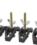 4-Piece Arcuate Press Plate Clamps For CNC Router And Drill Press, shown with heavy-duty T-track hold-down fixtures for secure clamping