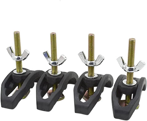 4-Piece Arcuate Press Plate Clamps For CNC Router And Drill Press, shown with heavy-duty T-track hold-down fixtures for secure clamping