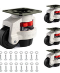 4-Piece Leveling Casters With Nylon Wheel And Rubber Foot, Retractable Workbench Caster Set, Heavy Duty Load Capacity 2200 Lbs Total (550 Lbs Each), 2 Inch Wheel, Reduces Vibrations And Absorbs Shock For Stable Mobility.