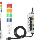 Ultra Bright 4 Stack LED Andon Tower Light With 3 Position On Off Flash Switches Red Amber Green Blue LEDs 8 Ft Industrial Power Cord