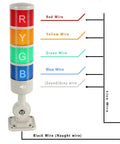 4 Tier Andon Signal Tower Light With Rotatable Base From Luban, industrial warning lamp with color-coded wiring visible