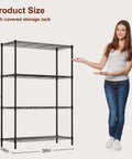 4 Tier Wire Shelving Unit 36x14x54 Black Adjustable Racks Holds 1000 Lbs No Tool Assembly Ideal For Home Garage shown next to person for scale