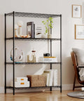 4 Tier Wire Shelving Unit 36x14x54 Black Adjustable Racks Holds 1000 Lbs No Tool Assembly Ideal For Home Garage in a living room setting