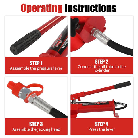 Operating instructions for 4 Ton Porta Power Hydraulic Hand Pump Jack Ram with Pressure Guage Hose