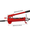 ✝️ 4 Ton Porta Power Hydraulic Hand Pump Jack Ram with Pressure Guage Hose, portable manual lifting repair tool side view