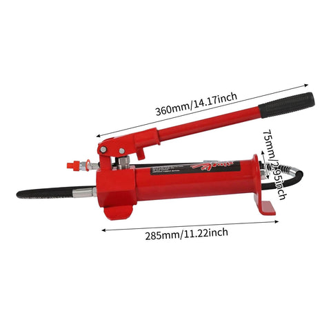 ✝️ 4 Ton Porta Power Hydraulic Hand Pump Jack Ram with Pressure Guage Hose, portable manual lifting repair tool side view