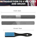 Introduction to 4-way file and brush in 19-Piece Metal And Wood File Set With Tool Bag Including Flat Half-Round Round Triangle Steel Files Half-Round Wood File 4-Way File And 12 Needle Files For Metal Wood Jewelry Plastics And Ceramic Work.