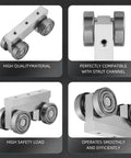 4 Wheel Trolley Assembly M5 Thread Rollers Four Bearing Trolley Assembly for 1-5/8" Wide and All 1-5/8" or Taller Strut Channel