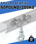 2 Pcs 4 Wheel Silent Trolley Assembly Rollers with Hidden Bolt Design, galvanized steel, showing max load bearing 450 lb/200 kg