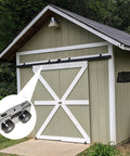 4 Wheel Trolley Assembly Rollers installed on shed, highlighting silent roller trolley compatible with 1-5/8" wide strut channel.