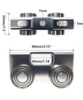 4 Wheel Trolley Assembly Rollers, Upgraded Load & Stable Silent Roller Trolley, silver, side and front view with dimensions 1-5/8 inch