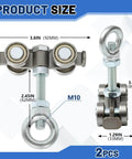 2 Pcs 4 Wheel Silent Trolley Assembly Rollers with Hidden Bolt Design showing dimensions and M10 lifting eye nuts
