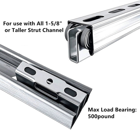 4 Wheel Trolley Assembly Rollers, Upgraded Load & Stable Silent Roller Trolley Compatible with 1-5/8" Wide Strut Channel, Silver