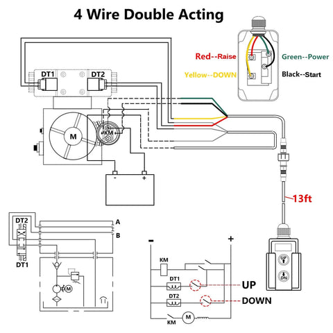 Diagram of 4 Wire Dump Trailer Remote Control Switch 12V DC Up Down Momentary Dual Button Control For Double Acting Hydraulic Pump Power Unit