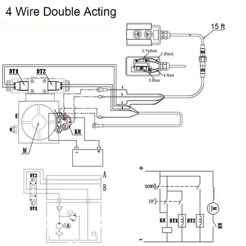 Diagram of 4 Wire Double Acting Dump Trailer Remote Control Switch For 12V DC Hydraulic Power Unit Up And Down Controller.