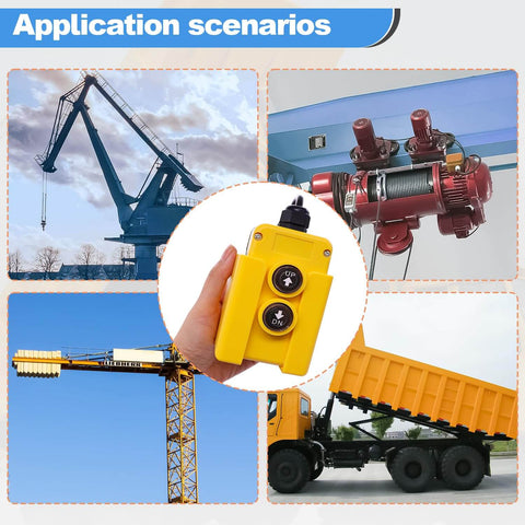 4 Wire Dump Trailer Remote Control Switch 12V DC Up Down Momentary Push Button For Double Acting Hydraulic Pump Lift Winch Dump Bed G018 4W Weatherproof ABS Shell Dustproof Quick Hookup shown with crane and dump truck