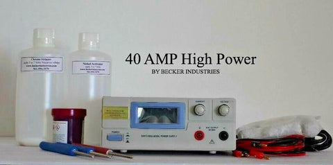 40 Amp High Power Gold Plating Kit with complete solutions including 4oz 24K cyanide gel gold chrome stripper nickel activator.