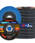 40 Grit Zirconia Flap Discs 4.5 Inch T27 For Angle Grinder 12 Pack Metal Wood, blue disc front and stacked view