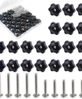 40 Piece T Track Knob Kit with hex thread knob nuts, bolts, and washers for T track accessories and woodworking fixtures, durable plastic, brass inserts
