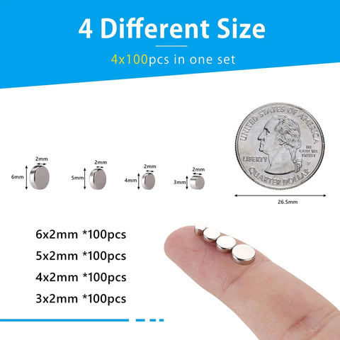 400 Piece Small Magnets In Four Sizes 6x2mm 5x2mm 4x2mm 3x2mm Ideal For Fridge Office Diy Crafts And Classroom Demos next to coin comparison