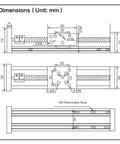 Technical drawing of 400mm / 15.75" Linear Stage Actuator with Square Linear Slide Rail and 1605 Ballscrew details